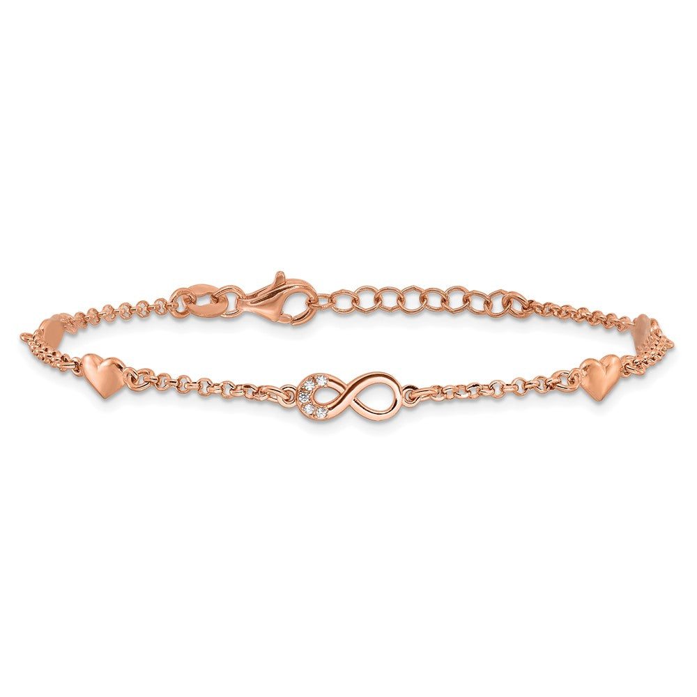 Sterling Silver Rose Gold-plated Heart CZ Infinity w/.5in ext. Bracelet QG6465RP-6.5