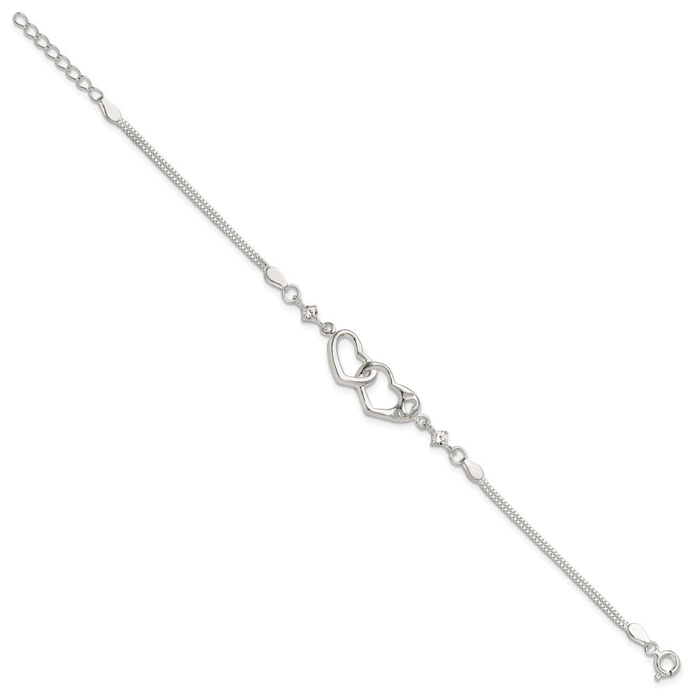 Sterling Silver Rhodium-plated Polished CZ I Heart You w/1in ext Bracelet QG6467-6.5
