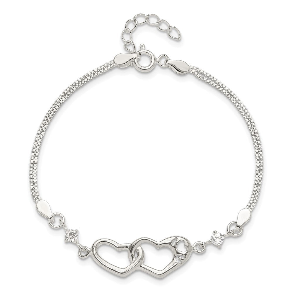 Sterling Silver Rhodium-plated Polished CZ I Heart You w/1in ext Bracelet QG6467-6.5