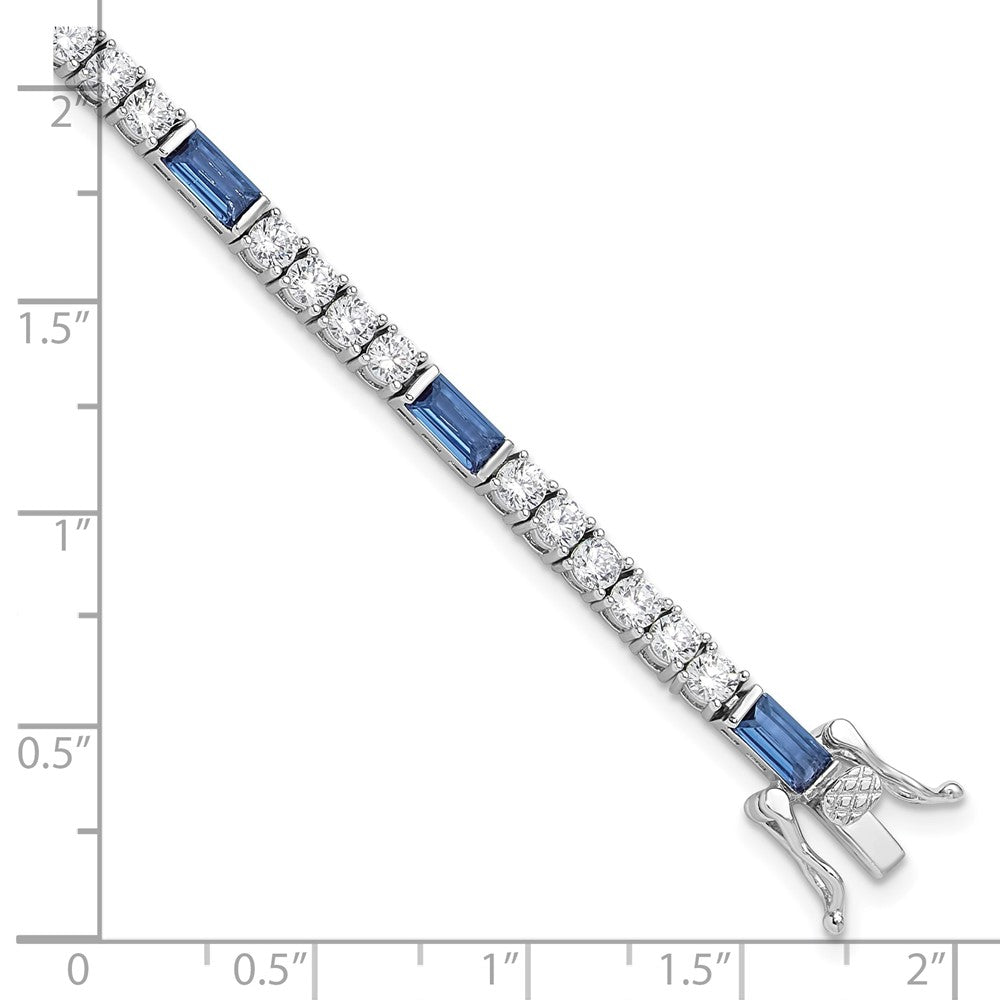 Sterling Silver Rhodium-plated Blue and White CZ 7.25in Tennis Bracelet QG6473-7.25