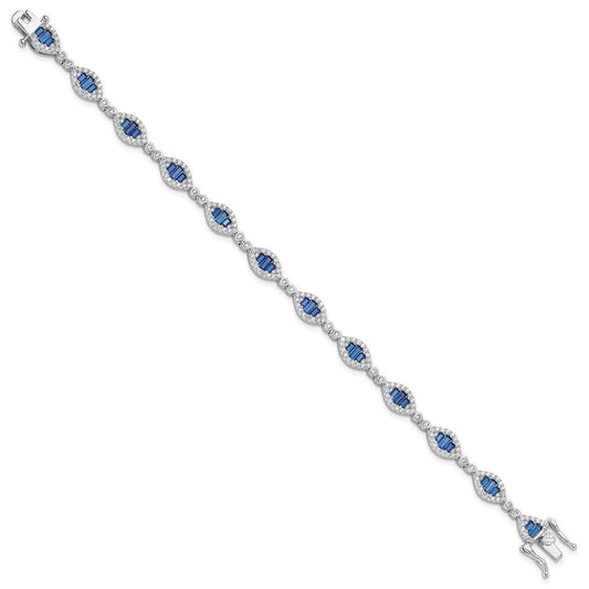 Sterling Silver Rhodium-plated White and Blue CZ Link Bracelet QG6475-7