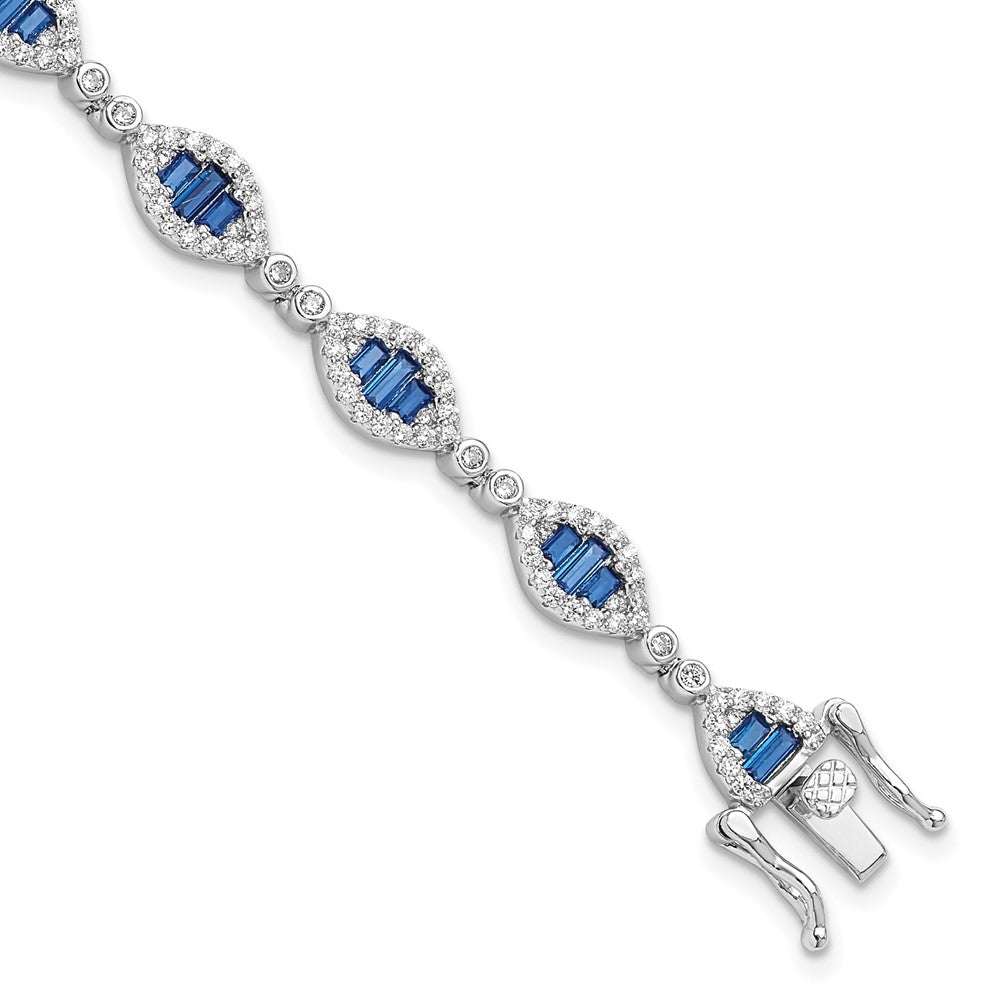 Sterling Silver Rhodium-plated White and Blue CZ Link Bracelet QG6475-7