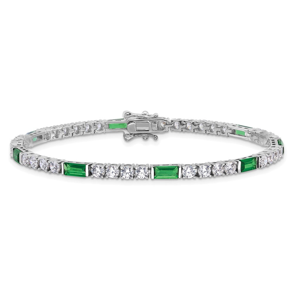 Sterling Silver Rhodium-plated Green and White CZ 7.25in Tennis Bracelet QG6477-7.25