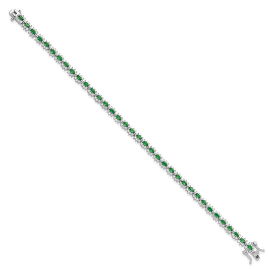 Sterling Silver Rhodium-plated with Green and White CZ 7.5in Bracelet QG6478-7.5