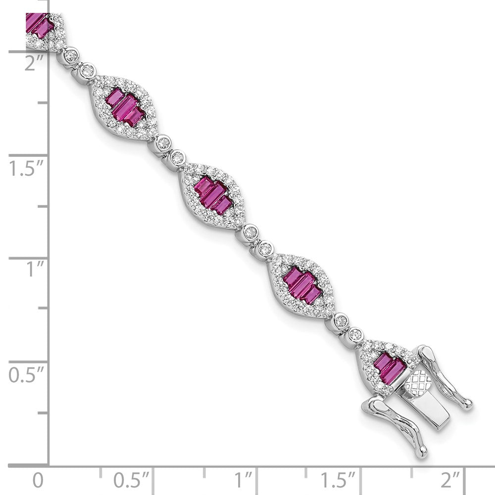 Sterling Silver Rhodium-plated White and Red CZ Link Bracelet QG6481-7