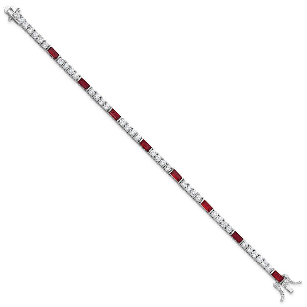 Sterling Silver Rhodium-plated Red and White CZ 7.25in Tennis Bracelet QG6484-7.25