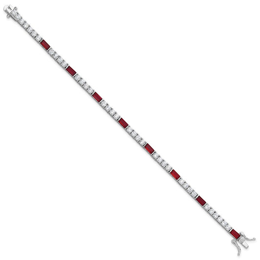 Sterling Silver Rhodium-plated Red and White CZ 7.25in Tennis Bracelet QG6484-7.25