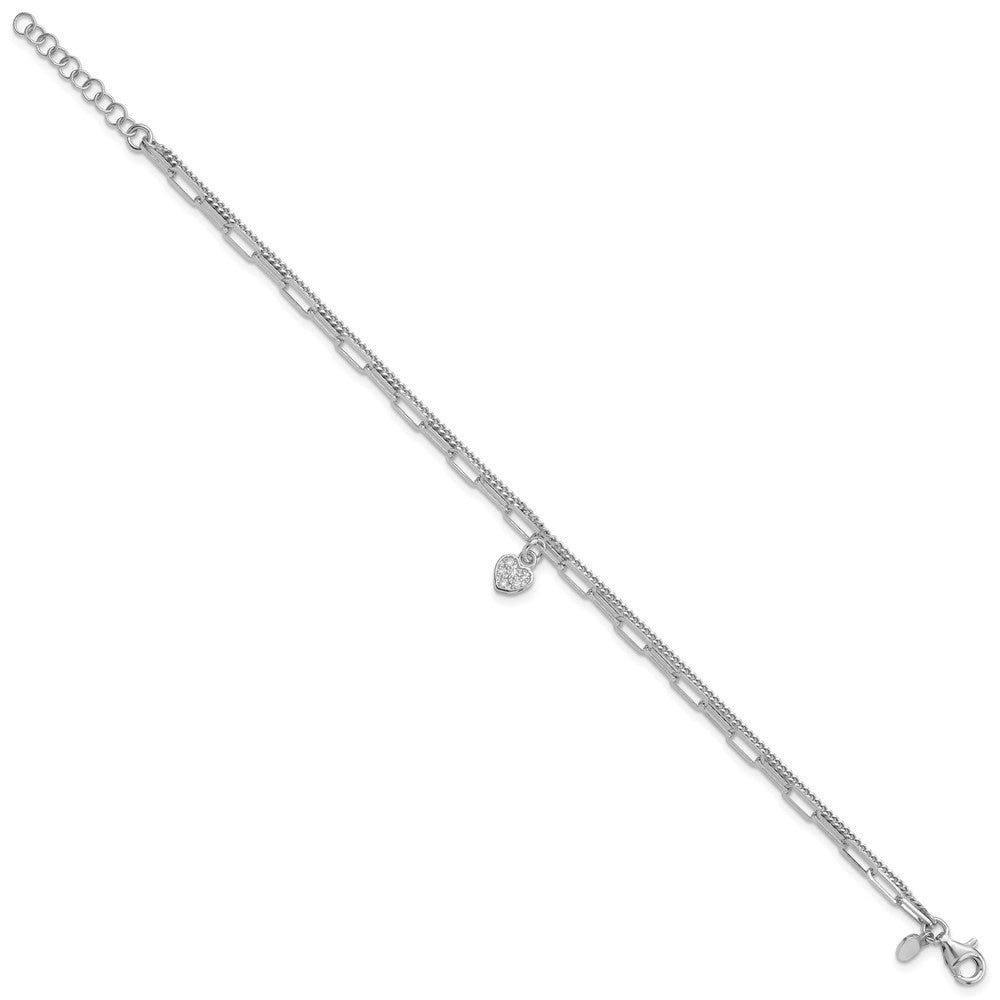 Sterling Silver Rhodium-plated CZ Heart 6.75in w/1in ext. Bracelet QG6494-6.75