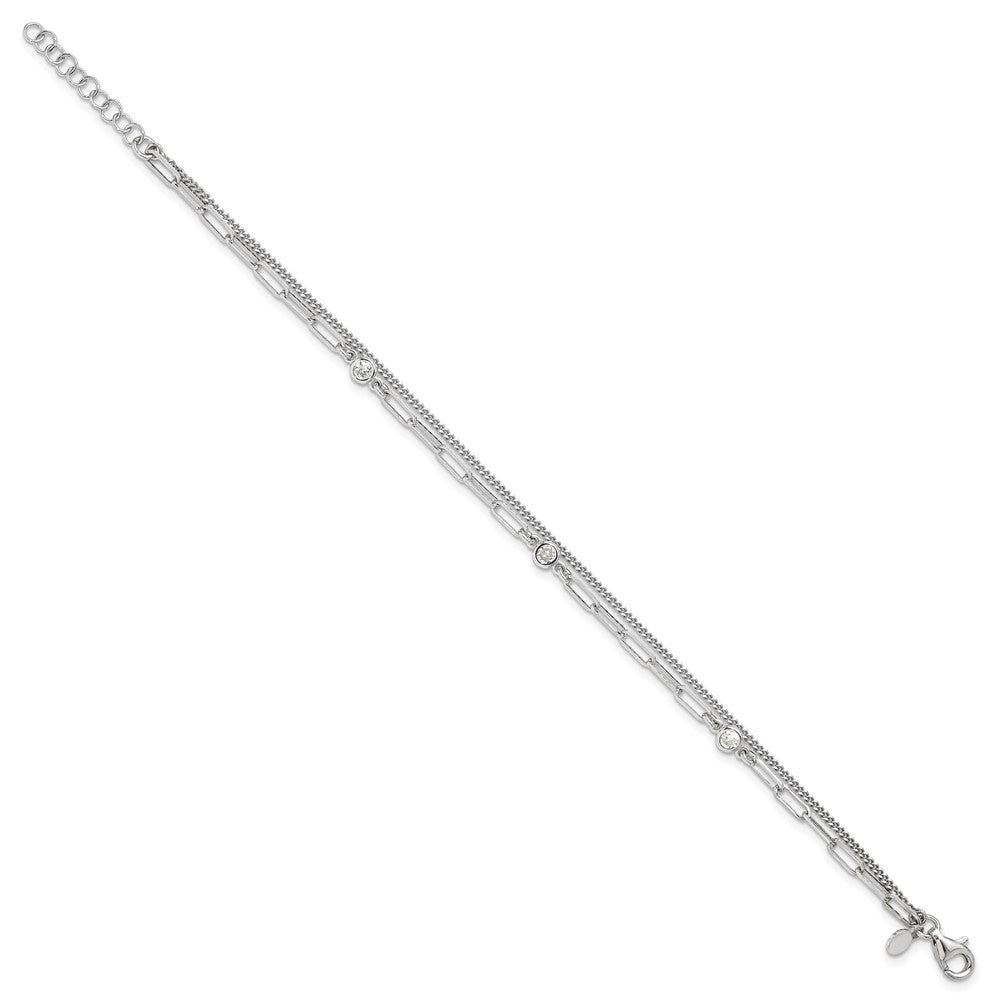 Sterling Silver Rhodium-plated CZ 2 Strand 6.75in w/1in ext. Bracelet QG6495-6.75