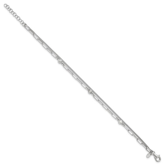 Sterling Silver Rhodium-plated CZ 2 Strand 6.75in w/1in ext. Bracelet QG6495-6.75