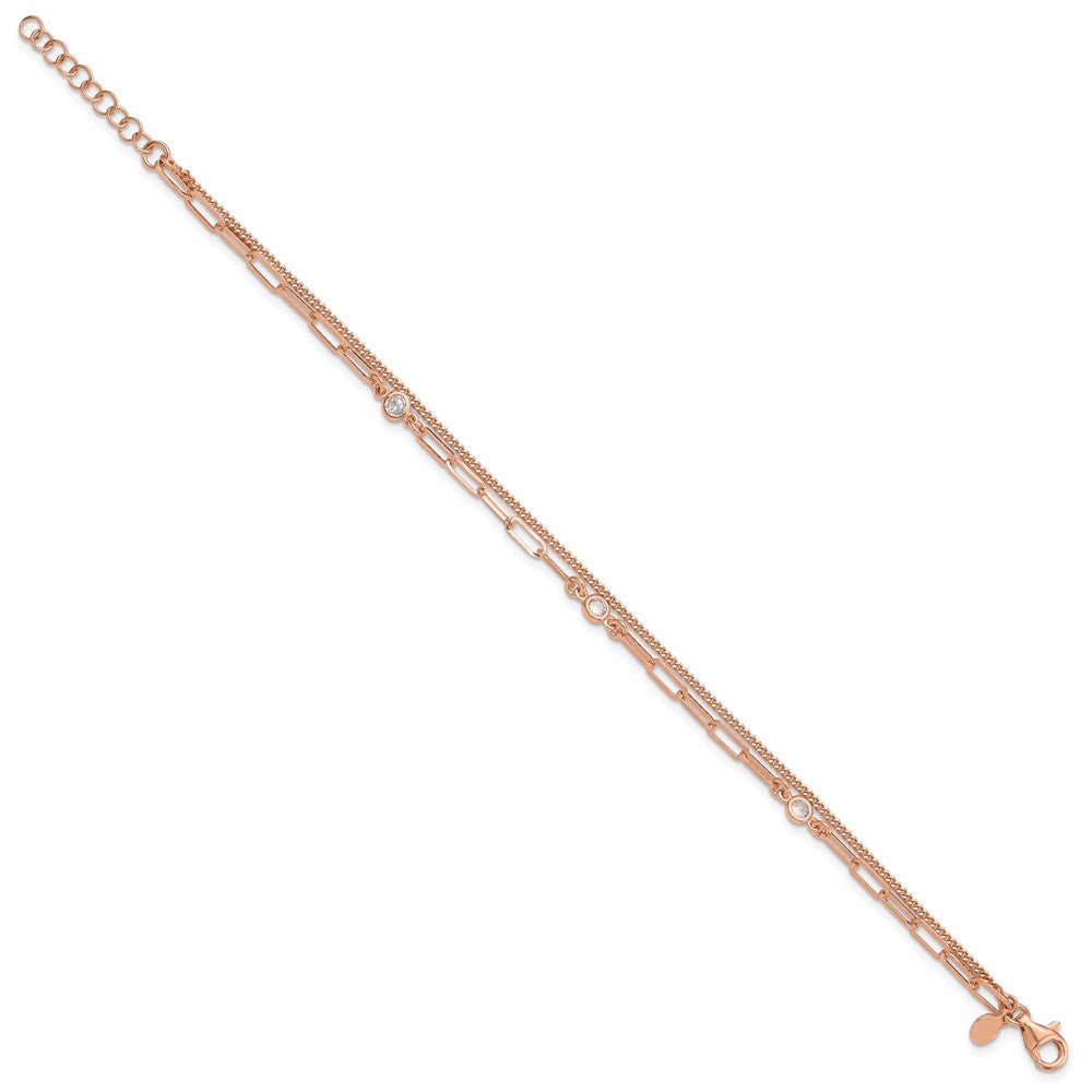 Sterling Silver Rose Gold-plated CZ 2 Strand 6.75in w/1in ext. Bracelet QG6495RP-6.75