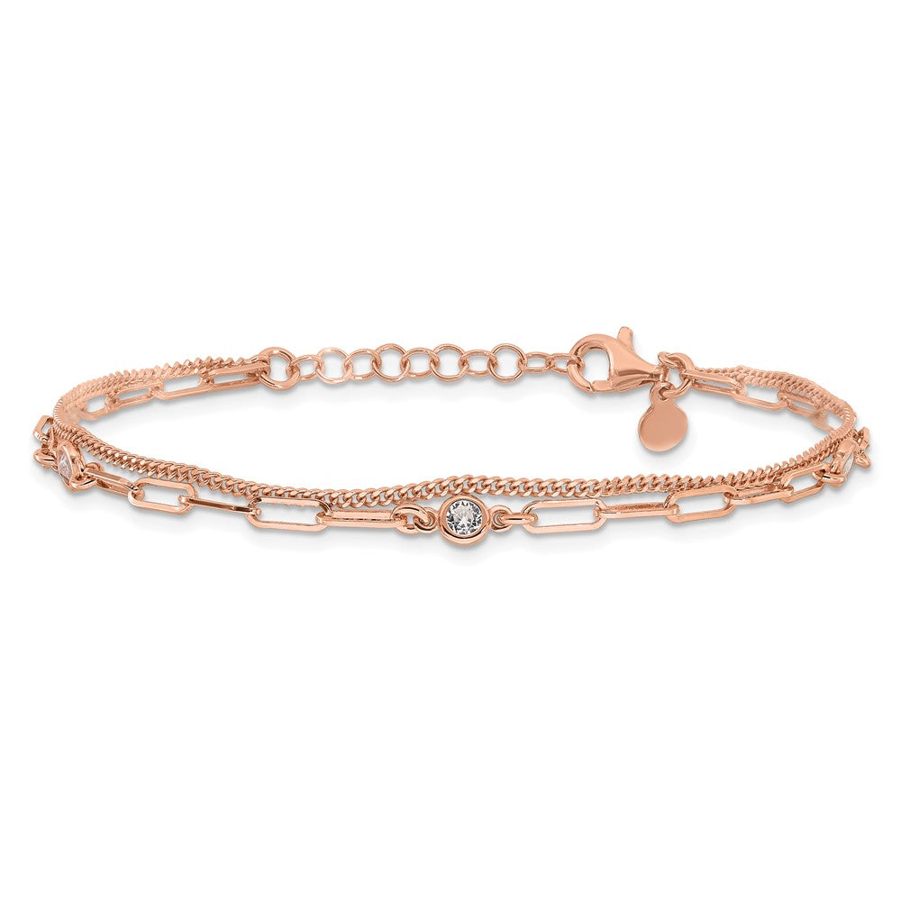 Sterling Silver Rose Gold-plated CZ 2 Strand 6.75in w/1in ext. Bracelet QG6495RP-6.75