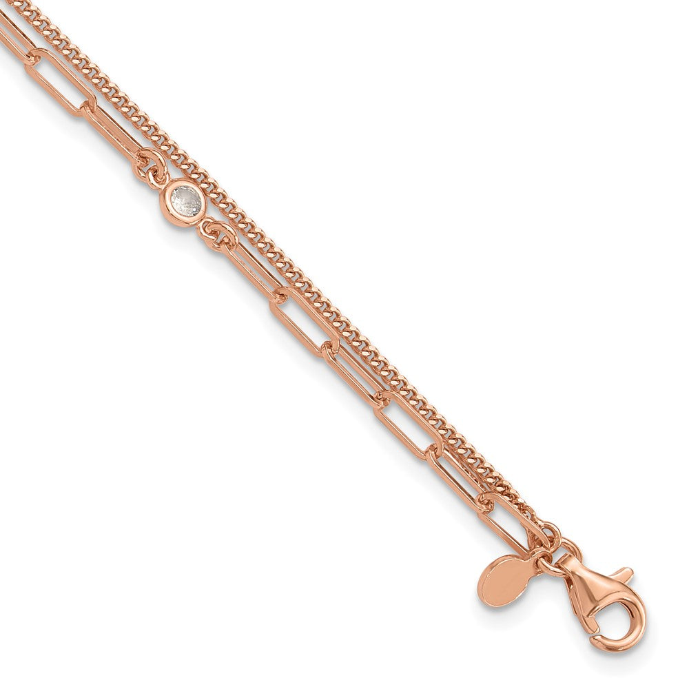 Sterling Silver Rose Gold-plated CZ 2 Strand 6.75in w/1in ext. Bracelet QG6495RP-6.75