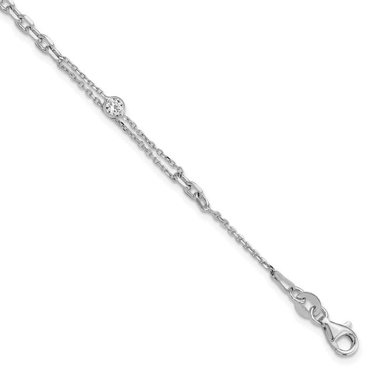 Sterling Silver Rhodium-plated Polished 7in w/1in ext Fancy CZ Bracelet QG6512-7