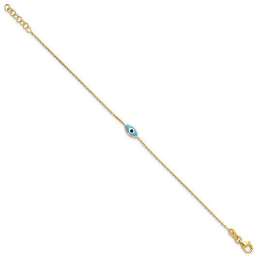 Sterling Silver Gold-plated Enamel Evil Eye w/.5 in ext. Bracelet QG6545-7