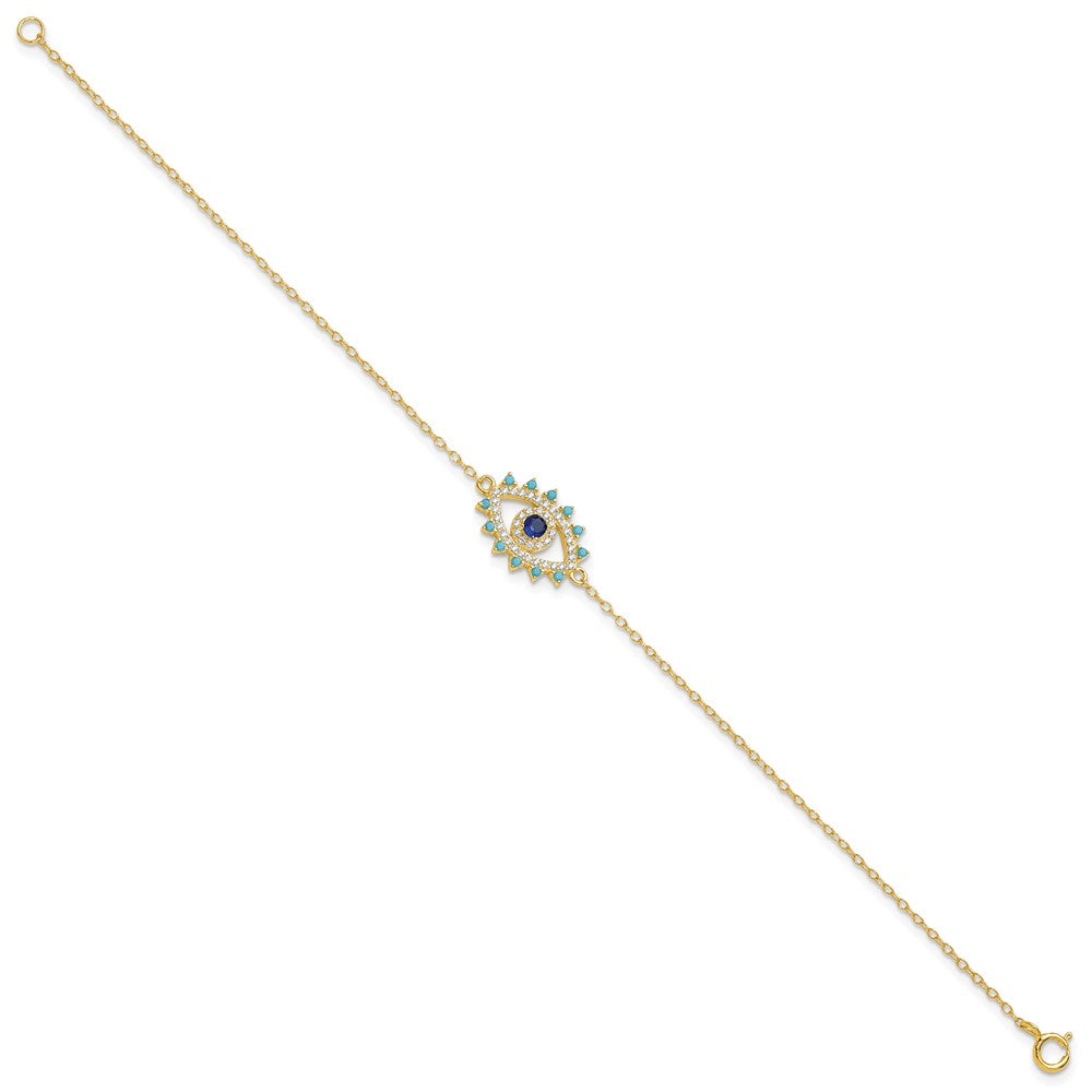 Sterling Silver Gold-tone Glass and Glass Crystal Evil Eye Bracelet QG6546-7