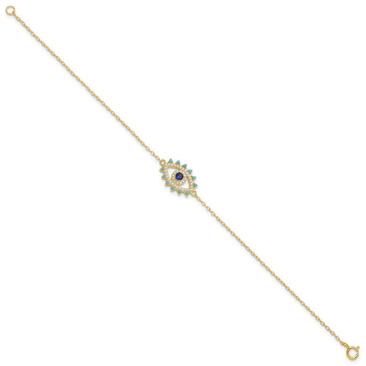 Sterling Silver Gold-tone Glass and Glass Crystal Evil Eye Bracelet QG6546-7