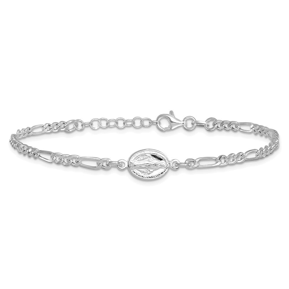 Sterling Silver RH-plated Miraculous Medal 7.25in w/1in ext. Bracelet QG6560-7.25