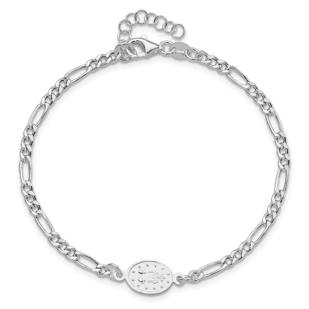 Sterling Silver RH-plated Miraculous Medal 7.25in w/1in ext. Bracelet QG6560-7.25