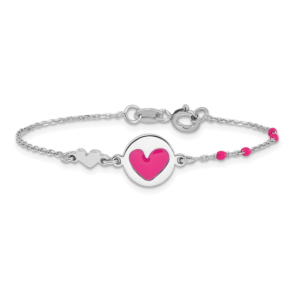 Sterling Silver Polished Pink Enamel Heart Children's 6in Bracelet QG6725-6