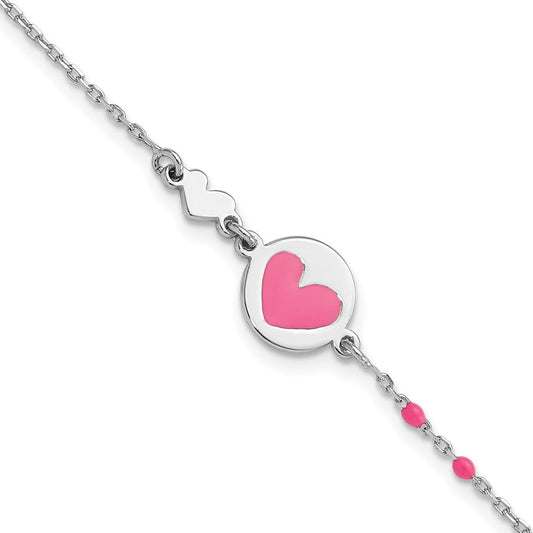 Sterling Silver Polished Pink Enamel Heart Children's 6in Bracelet QG6725-6