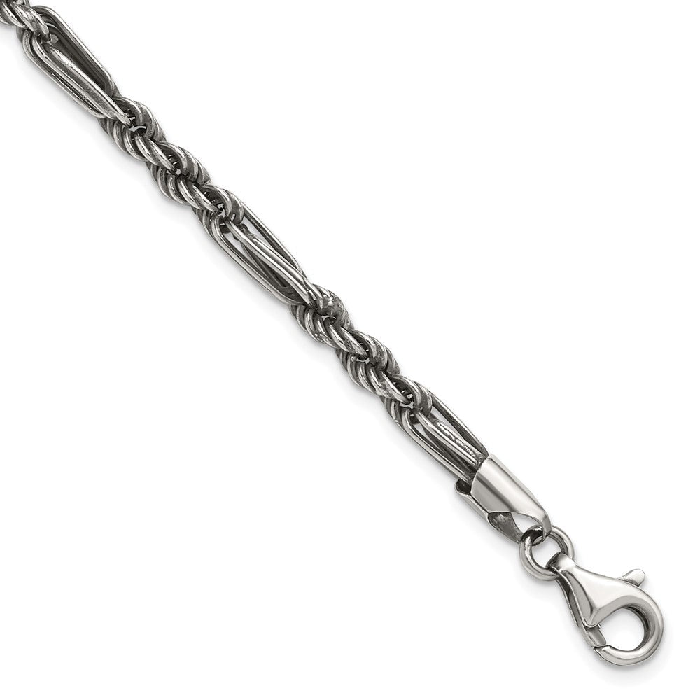 Sterling Silver Antiqued 4.4mm Milano / Figarope Mens 8 inch Bracelet QG6772-8