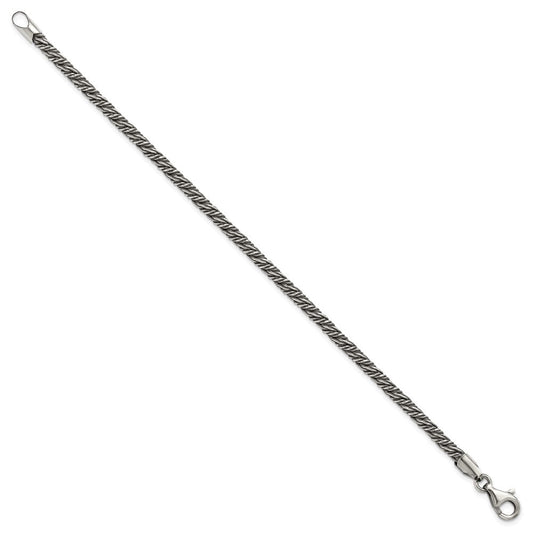 Sterling Silver Antiqued 3.4mm Fancy Twist Link Mens 8 inch Bracelet QG6773-8