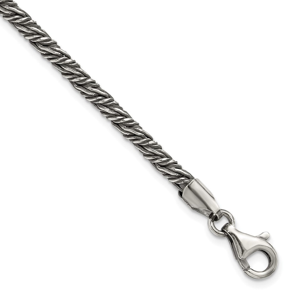 Sterling Silver Antiqued 3.4mm Fancy Twist Link Mens 8 inch Bracelet QG6773-8