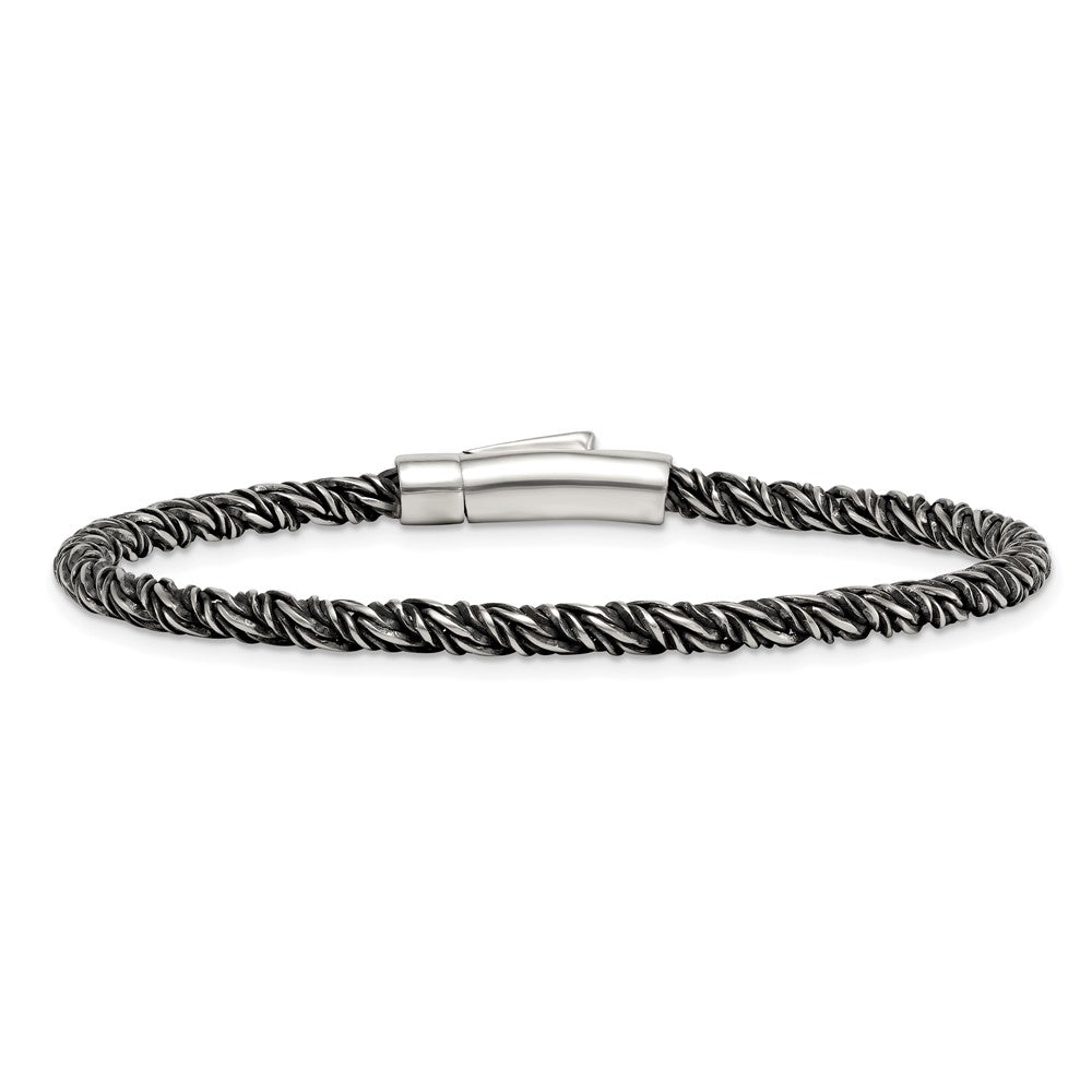 Sterling Silver Antiqued Polished 3.75mm Twisted Franco Chain 8 inch Bracelet QG6774-8