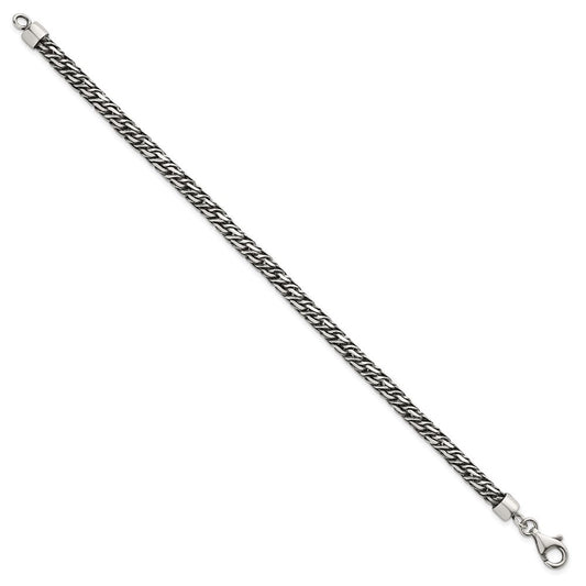 Sterling Silver Rhodium-plated Polished and Antiqued 4.8mm Fancy Link 8 Inch Bracelet QG6775-8
