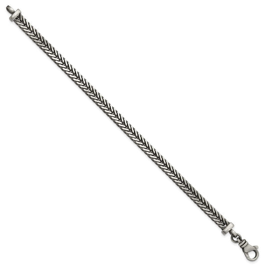 Sterling Silver Antiqued 5.5mm Franco Link Mens 8 inch Bracelet QG6777-8