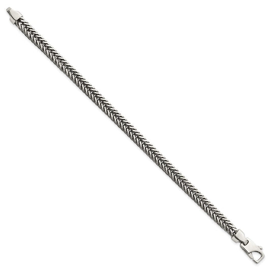 Sterling Silver Antiqued Polished 6mm Wheat Chain 8 inch Bracelet QG6778-8