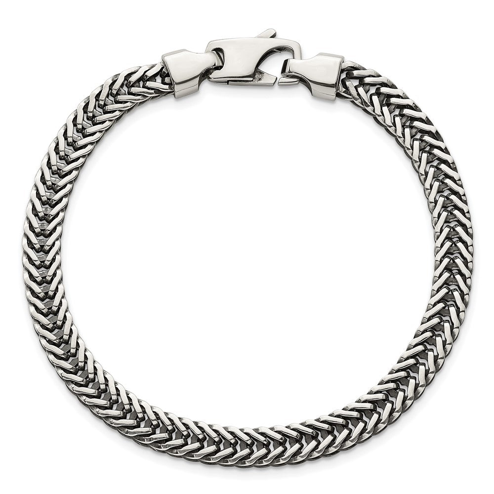 Sterling Silver Antiqued Polished 6mm Wheat Chain 8 inch Bracelet QG6778-8