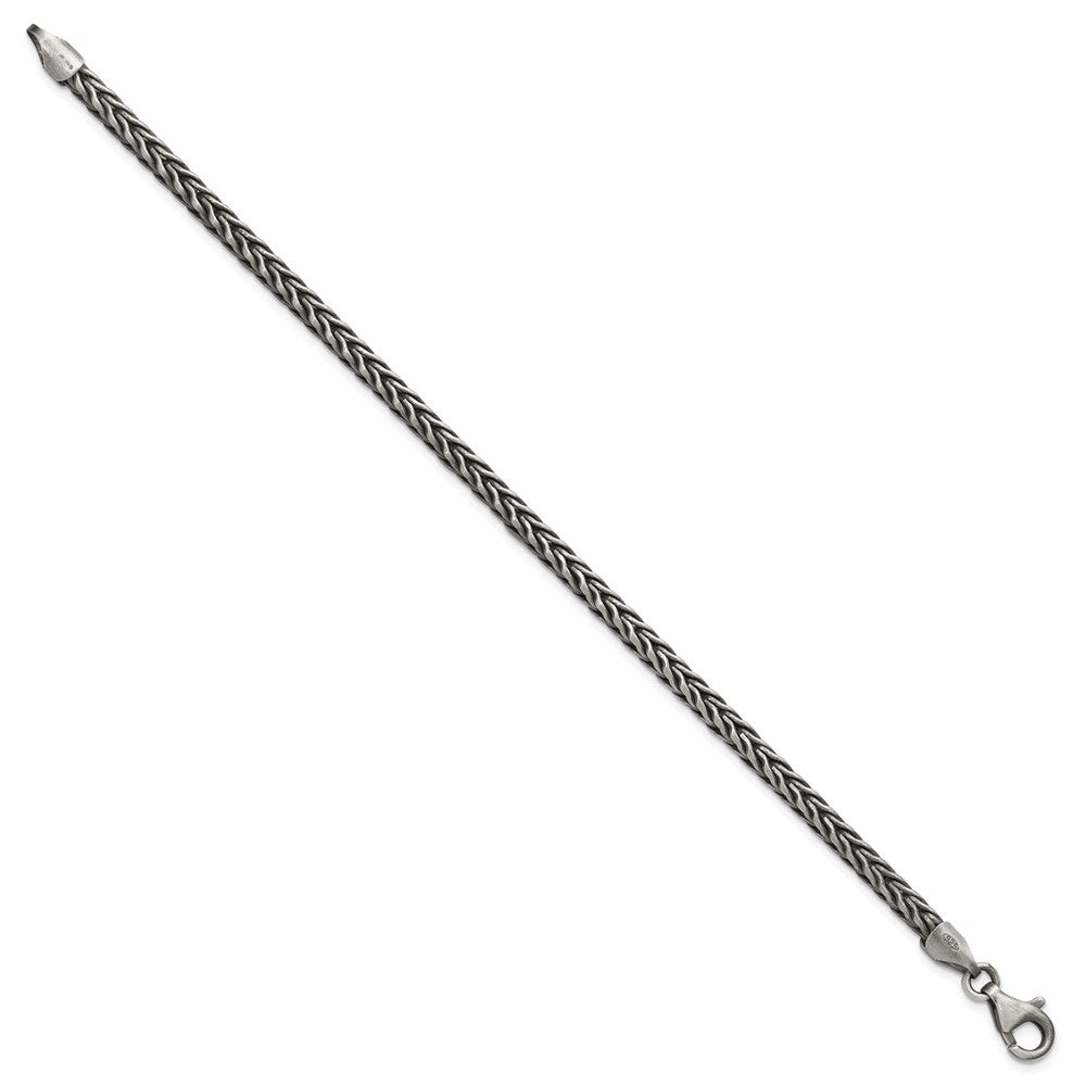 Sterling Silver Antiqued 3.9mm Wheat Link Mens 8 inch Bracelet QG6779-8