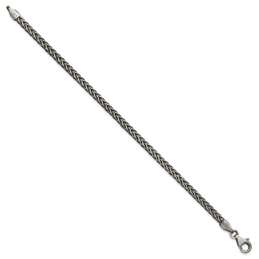 Sterling Silver Antiqued 3.9mm Wheat Link Mens 8 inch Bracelet QG6779-8