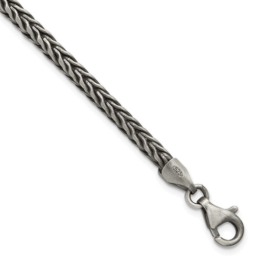 Sterling Silver Antiqued 3.9mm Wheat Link Mens 8 inch Bracelet QG6779-8