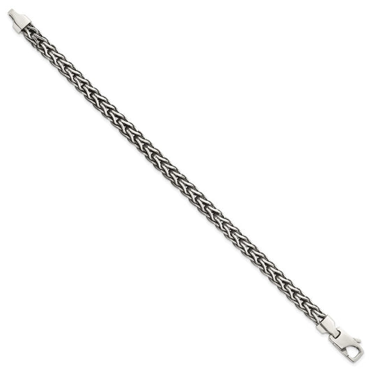 Sterling Silver Antiqued Polished 6mm Fancy Flat Chain 7.75 inch Bracelet QG6780-7.75