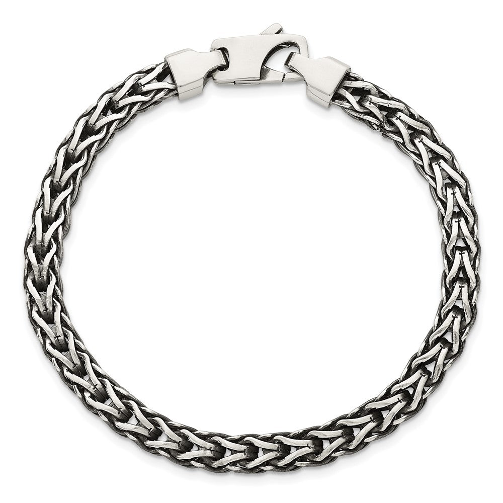 Sterling Silver Antiqued Polished 6mm Fancy Flat Chain 7.75 inch Bracelet QG6780-7.75