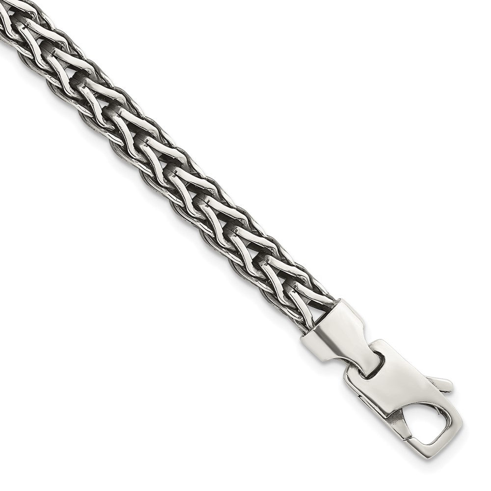 Sterling Silver Antiqued Polished 6mm Fancy Flat Chain 7.75 inch Bracelet QG6780-7.75