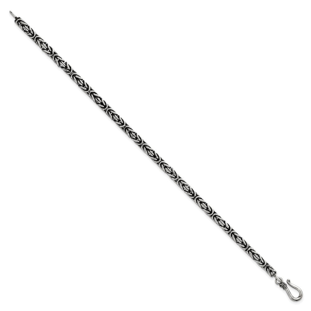 Sterling Silver Antiqued 4.0mm Byzantine 8 Inch Hook Clasp Mens Bracelet QG6782-8