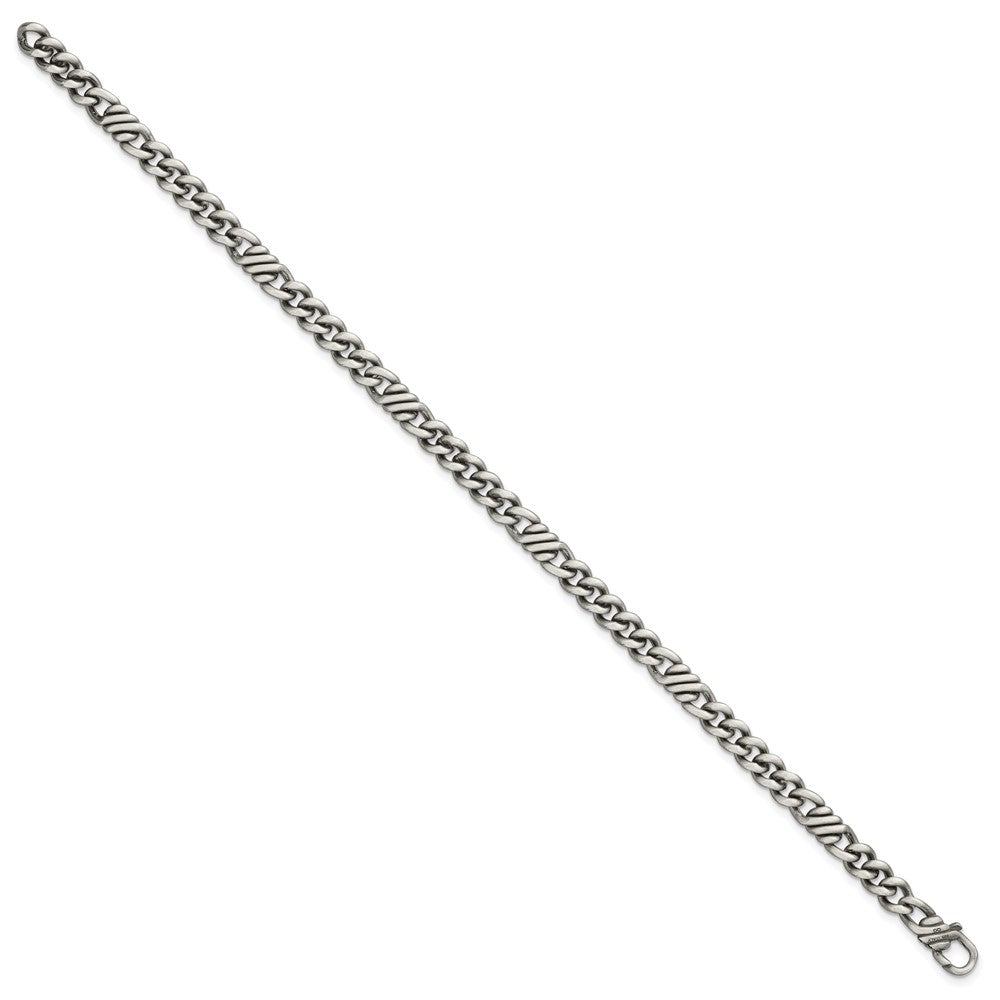 Sterling Silver Black Ruthenium-plated Brushed Fancy Curb Chain Mens 8.5 inch Bracelet QG6784-8.5