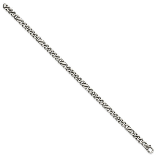 Sterling Silver Black Ruthenium-plated Brushed Fancy Curb Chain Mens 8.5 inch Bracelet QG6784-8.5