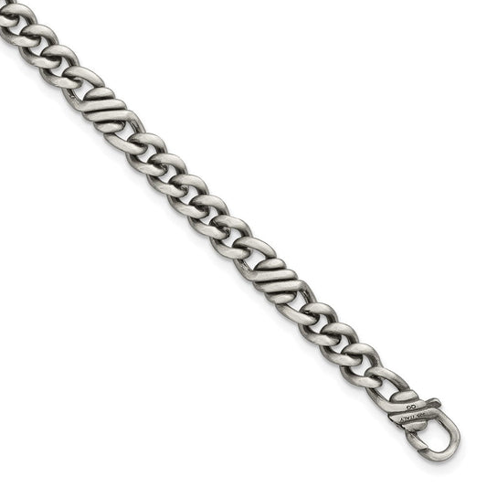 Sterling Silver Black Ruthenium-plated Brushed Fancy Curb Chain Mens 8.5 inch Bracelet QG6784-8.5