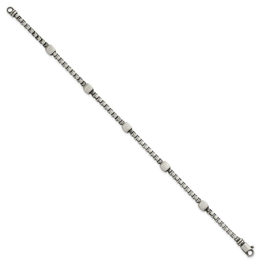 Sterling Silver Black Ruthenium-plated Brushed Box Chain and Beads Mens 8.5 inch Bracelet QG6785-8.5