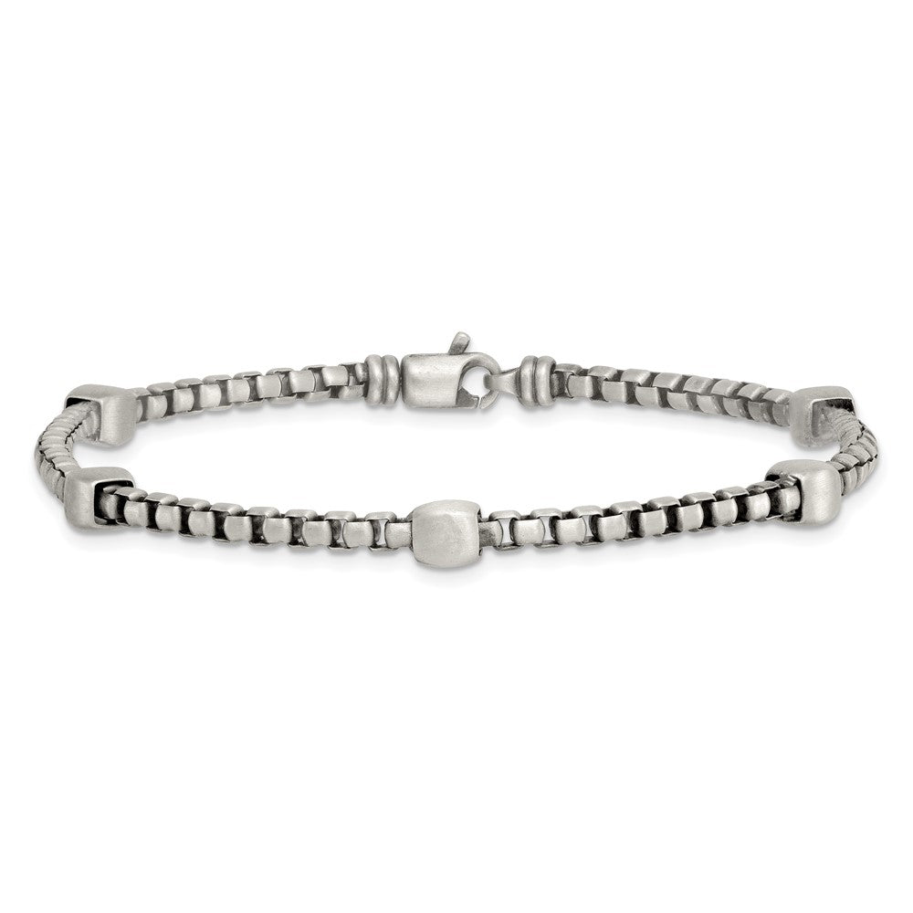 Sterling Silver Black Ruthenium-plated Brushed Box Chain and Beads Mens 8.5 inch Bracelet QG6785-8.5