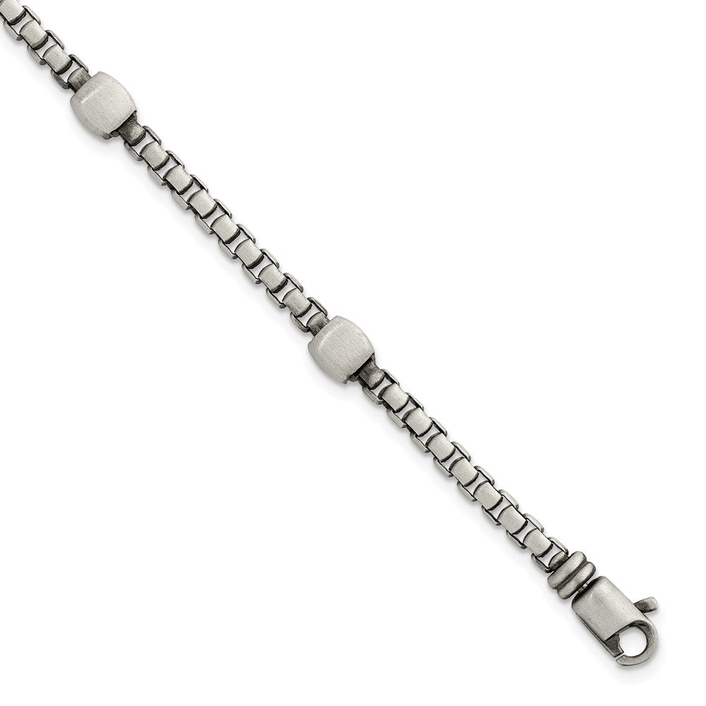 Sterling Silver Black Ruthenium-plated Brushed Box Chain and Beads Mens 8.5 inch Bracelet QG6785-8.5