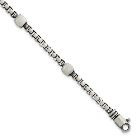 Sterling Silver Black Ruthenium-plated Brushed Box Chain and Beads Mens 8.5 inch Bracelet QG6785-8.5