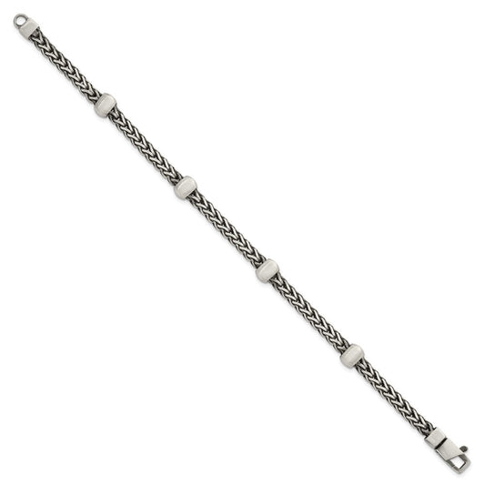 Sterling Silver Black Ruthenium-plated Brushed Franco Chain and Beads Mens 8.5 inch Bracelet QG6786-8.5