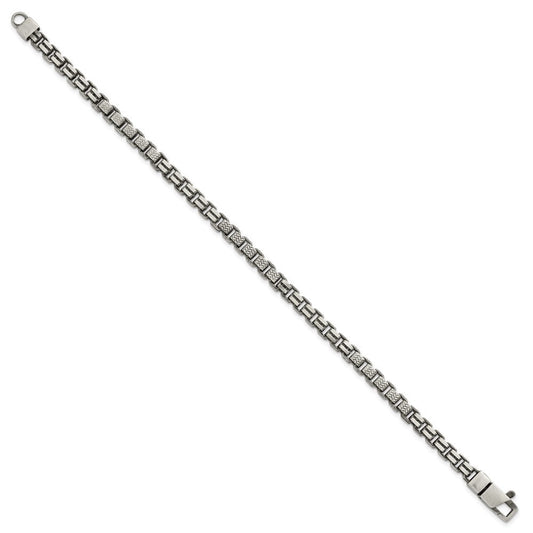 Sterling Silver Black Ruthenium-plated Brushed and Textured Fancy Box Chain Mens  8.5 inch Bracelet QG6787-8.5