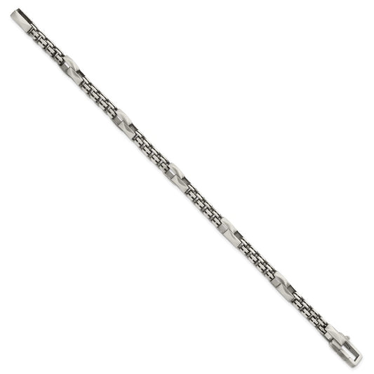 Sterling Silver Black Ruthenium-plated Brushed Fancy Box Chain Mens 8.5 inch Bracelet QG6788-8.5